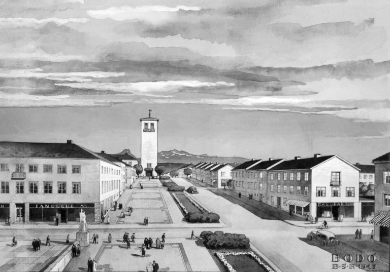 Skisse til gjenreisning frå 1943 © Gjengitt med løyve frå Nordlandsmuseet