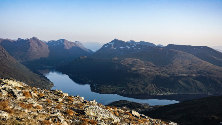 Late summer view from Mount Tromsdalstind down on the fjord Ramfjorden © Knut Hansvold