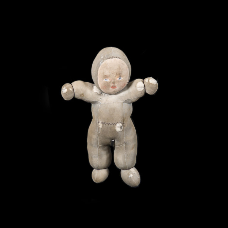 This little doll was brought along as 1-year old Bjørn from Narvik was evacuated on the 29th of May to a cabin in Herjangen. The family spent time there to avoid the fighting. Bjørn found the doll in 2010 when tidying up at the cabin © Narvik War Museum