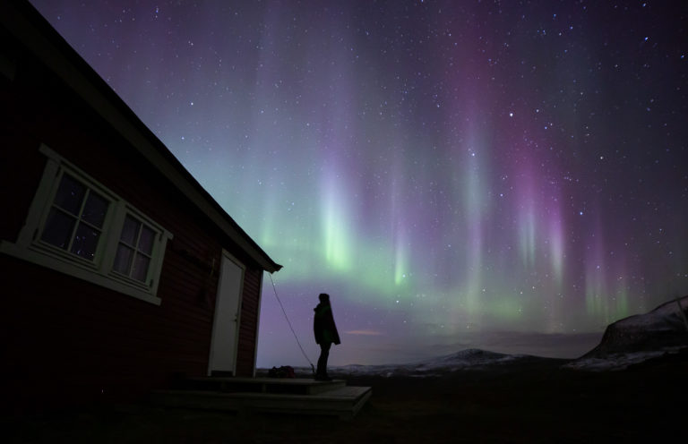 A platform to watch the northern lights outside the Red Cross Cabin on Tromsø's mainland side © William Copeland
