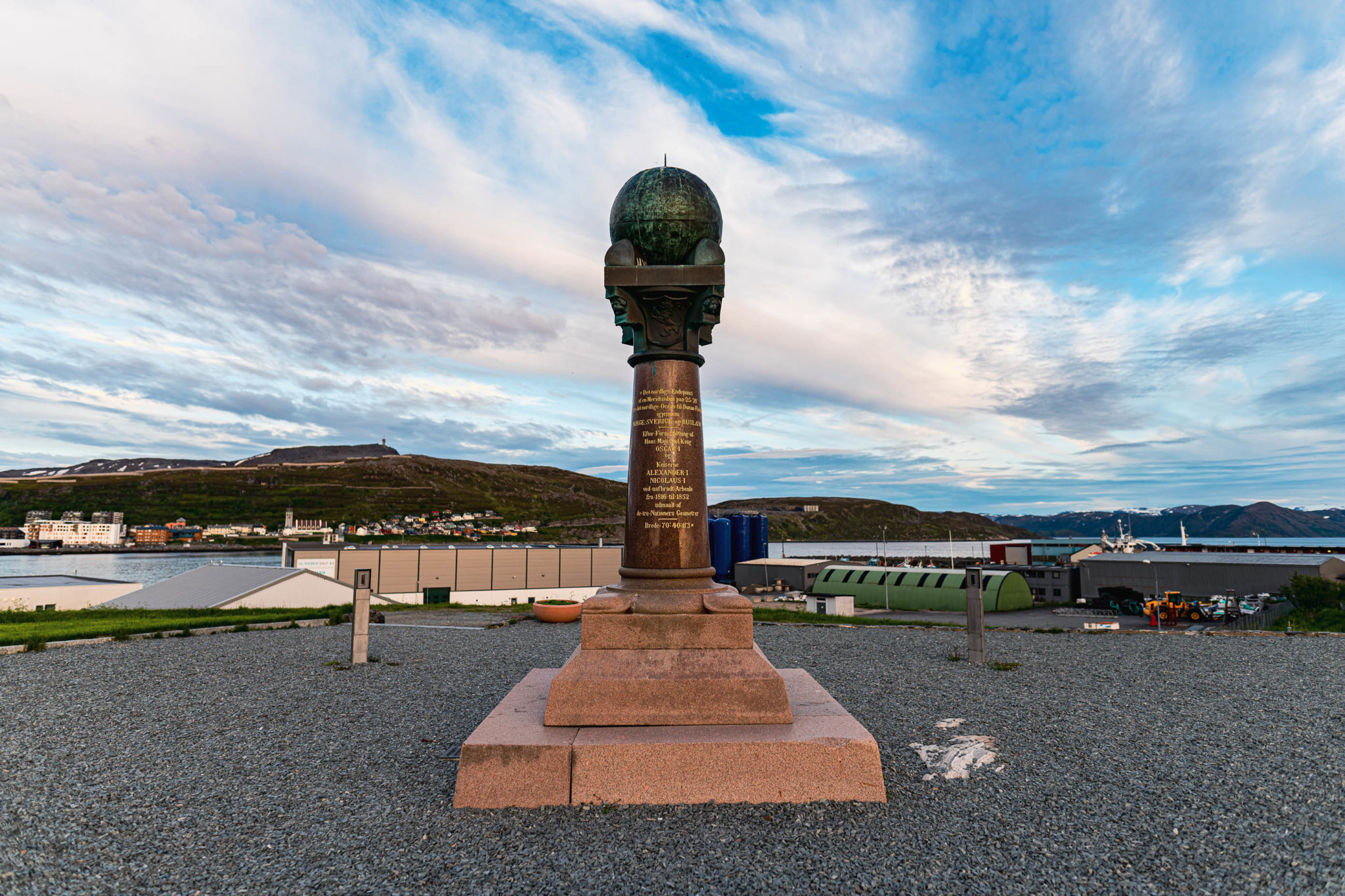 The Meridian column at Fugleneset Point in Hammerfest, in memory of the project of measuring the exact size and shape of the Planet © Marte Nyvoll