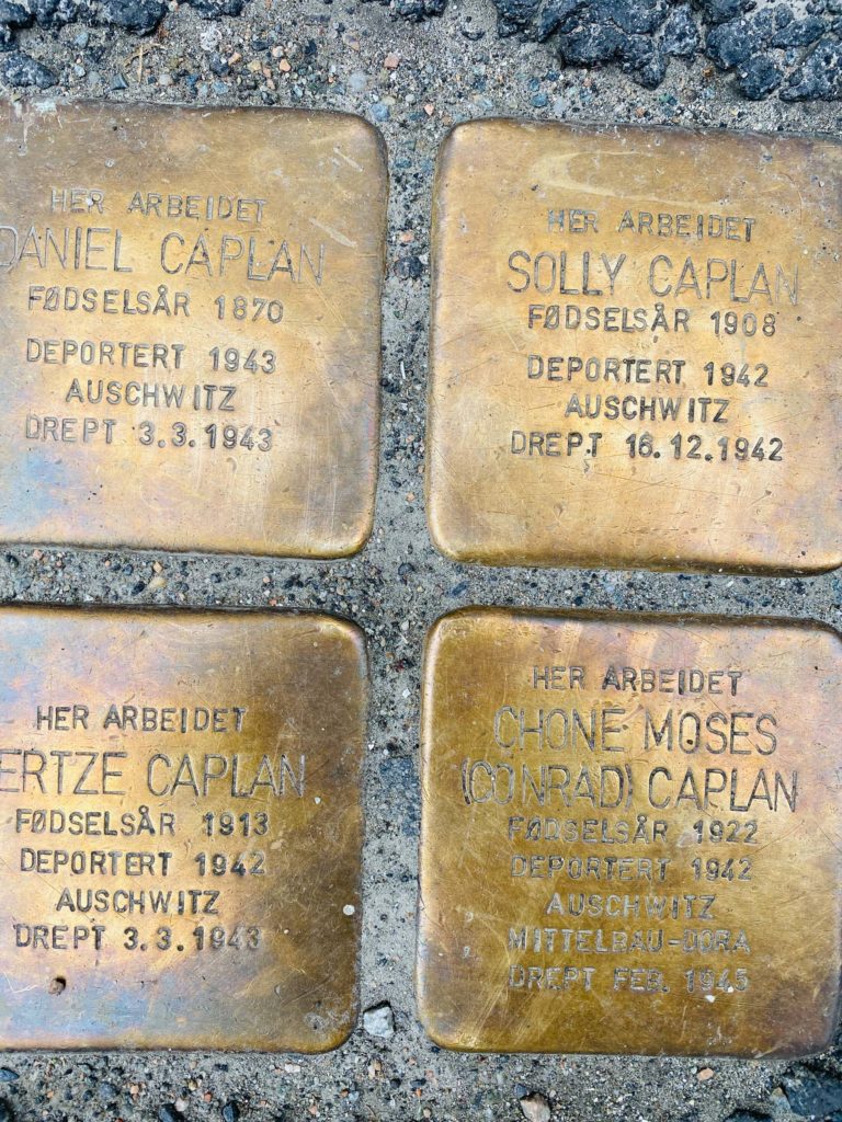 "Stolpersteine" - stumbling stones - is part of an art project by German artist Günter Demnig. The small brass plaques in the size of a cobblestone commemorate every single person killed in Holocaust. Read more about the project here: https://www.stolpersteine.eu/en/home/