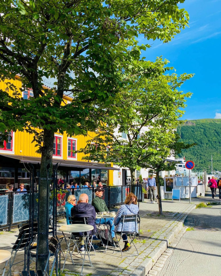 A sheltered, south-facing wall is a blessing in a refreshing climate, al fresco coffee in Tromsø © Knut Hansvold