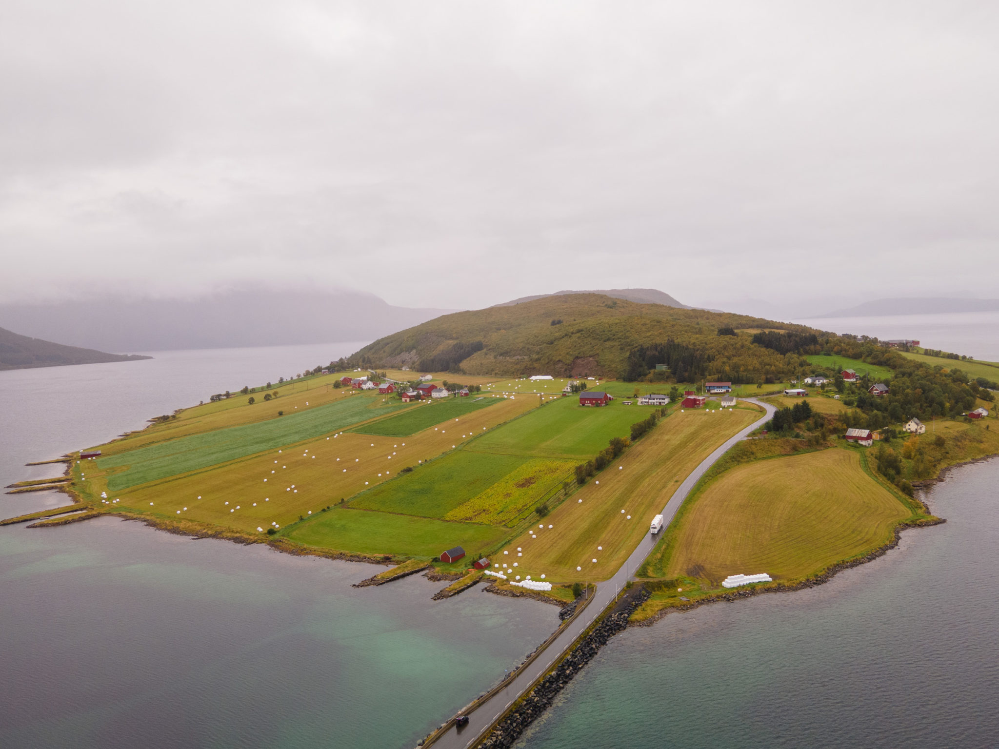 Do you see the line between the forest and the lush farmland on the Island of Kvæøya? The ocean went this far up after the end of the ice age © Lars Åke Andersen