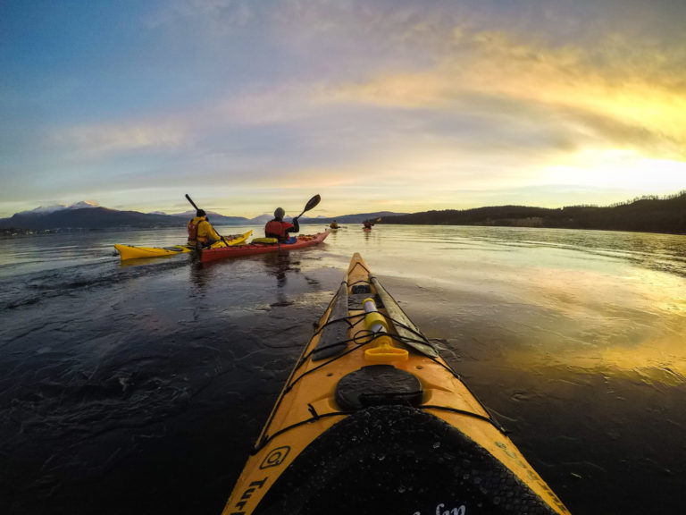 Hard frost before Christmas. Still no snow, but there is a thin film of ice on the waters of Tranøybotn © Norwegian Wild