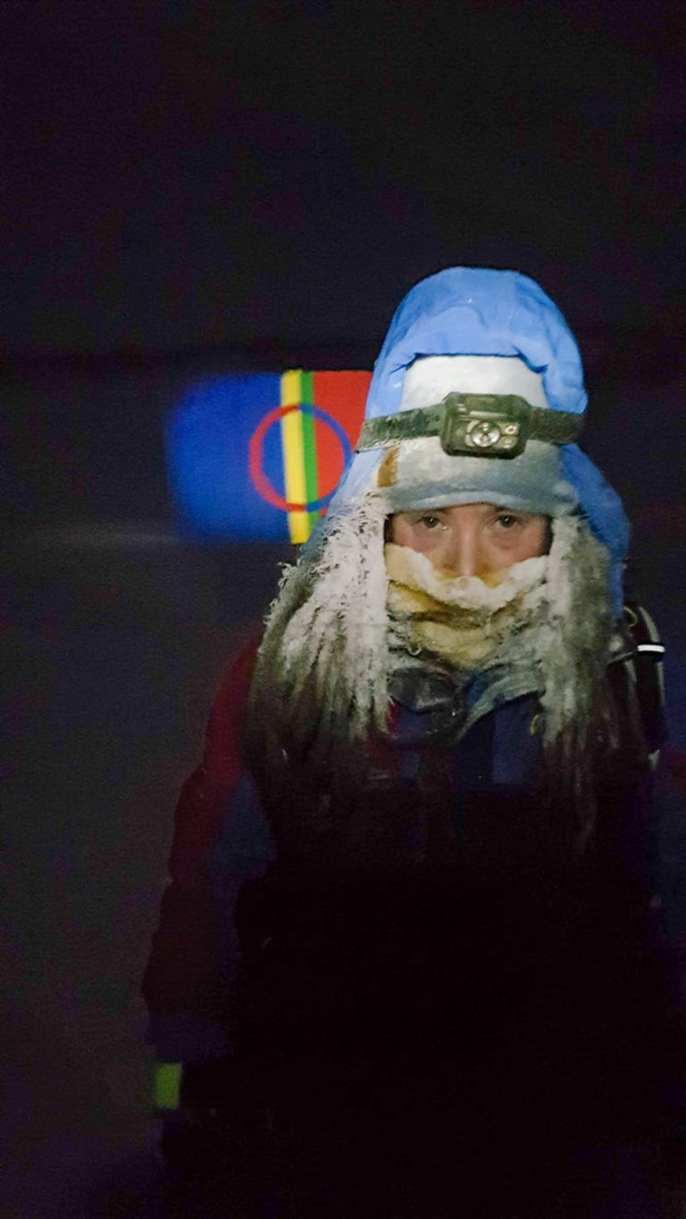 Winter night and Sami flag...and Kristin © Kristin Harila