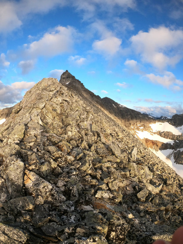 After the steep ascent, it's time to hike along the ridge of Mount Hamperokken. Afar you can see the summit © Kristin Harila