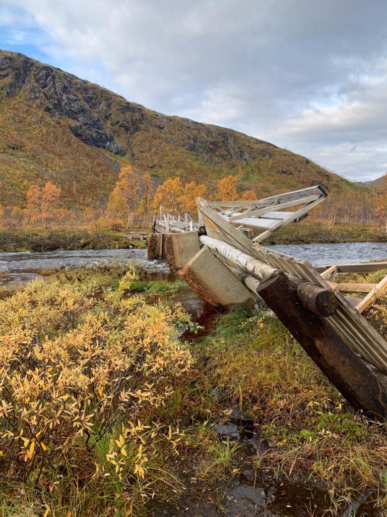 Troubled bridge over troubled water. Precarious river crossing at Senja Island © Kristin Harila
