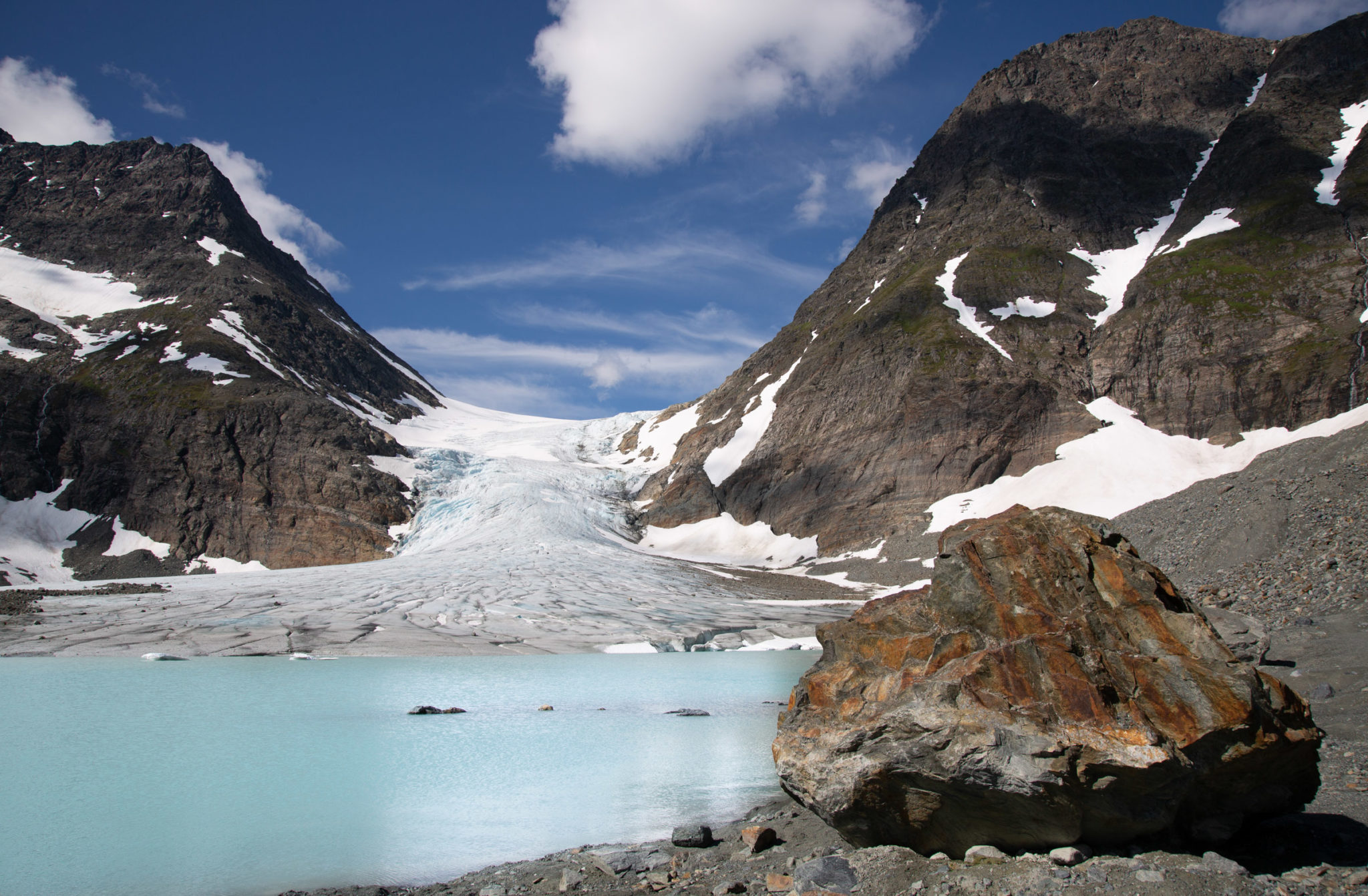 The water is freezing cold, even on a warm summer's day. The Steindalsbreen glacier in the Lyngen Alps © William Copeland
