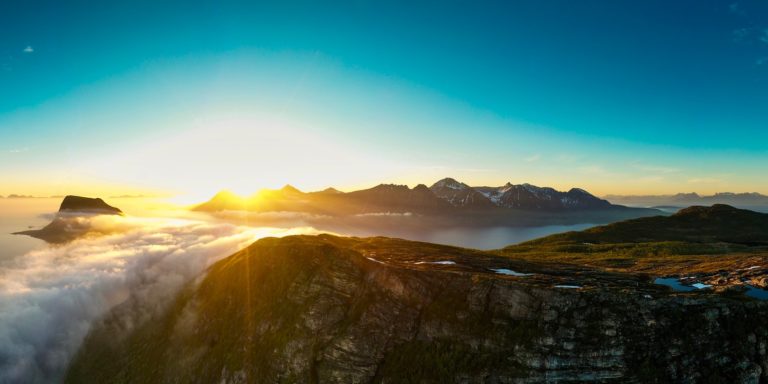 Midnight Sun over Grytøya Island, seen from Keipen. Elgen is the mountain to the left © Øivind Arvola/Harstad kommune