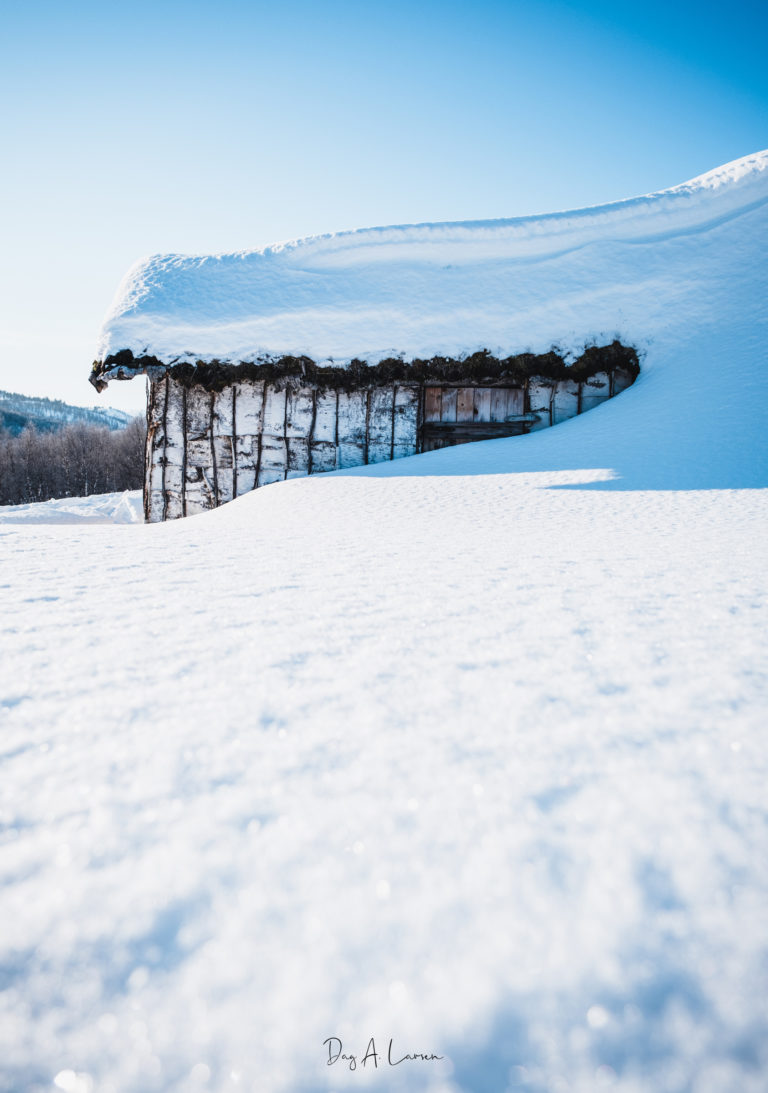 Snow and winter the houses in Kaperdalen valley are built to withstand. The Nikolaigammen turf hut © Dag Arild Larsen / Midt-Troms museum