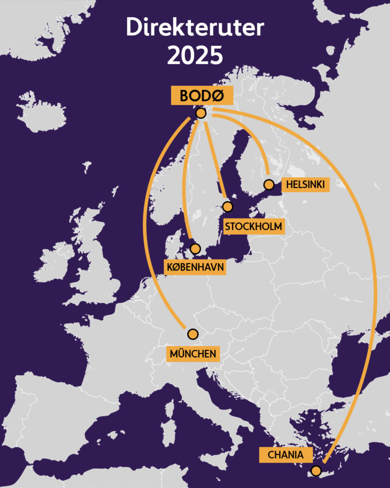 Direct flights from Bodø Airport, Summer 2025. Photo: Avinor Bodø